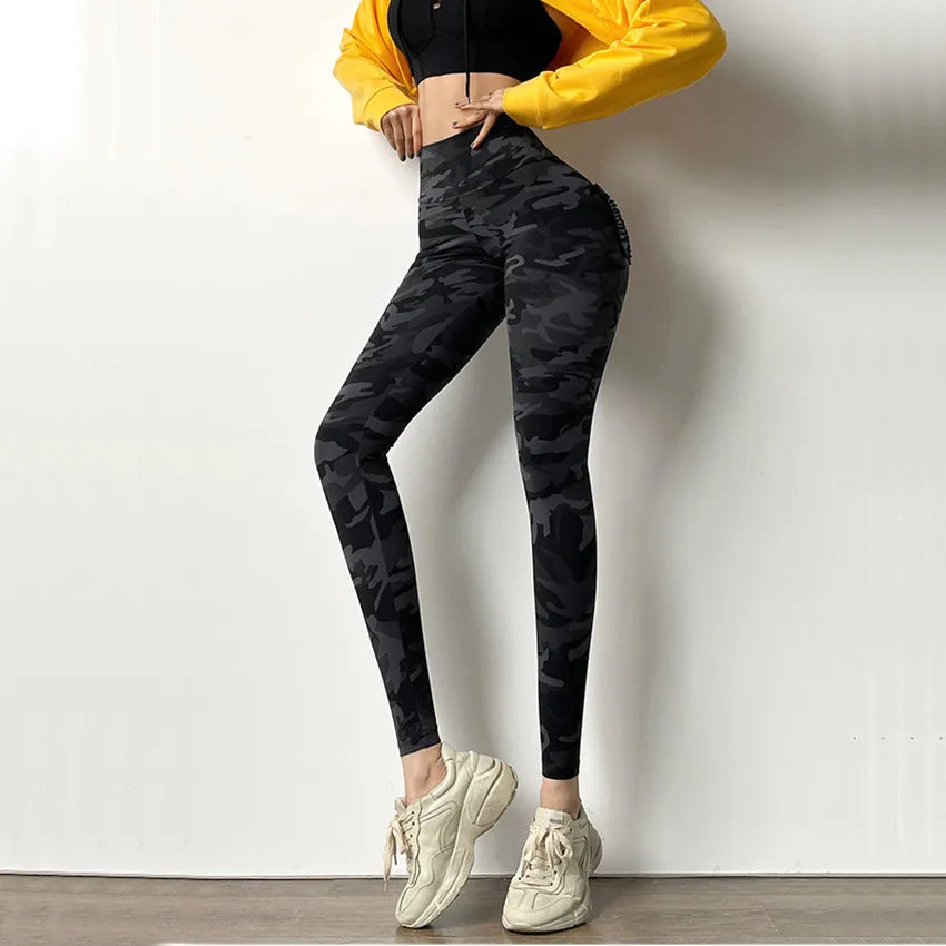 2024 Nylon Camouflage Yoga Pants Pocket High Waist Leggings