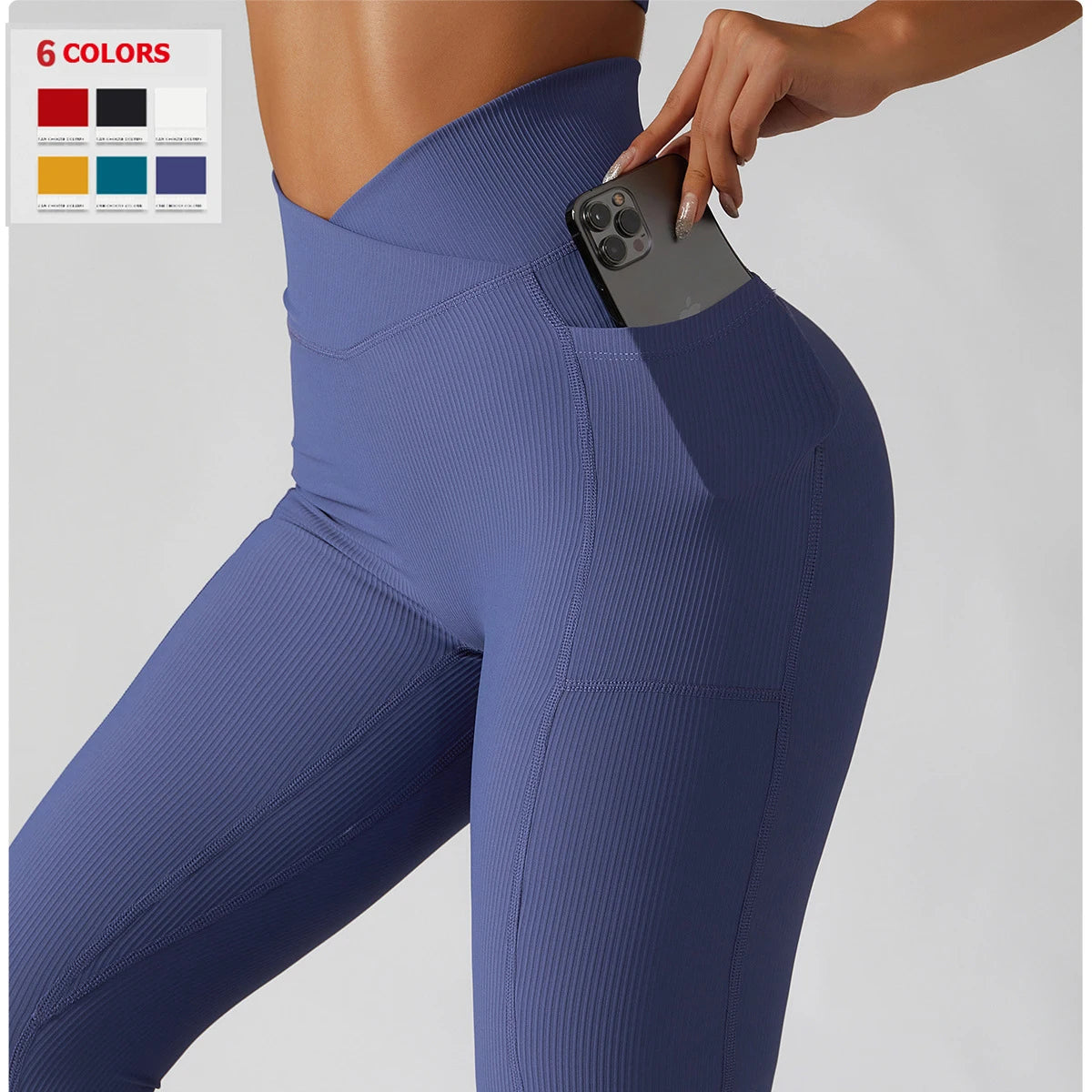 Solid Color Ribbed Yoga Pants